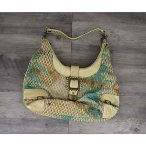 Babee D by Dayme Weaved Leather Shoulder Bag Purse with Buckle Turquoise